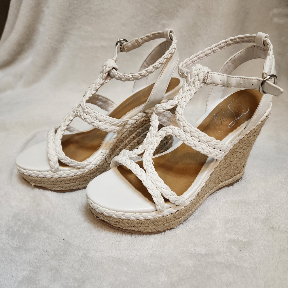 Source Unknown White Braided Espadrille Wedge Sandals